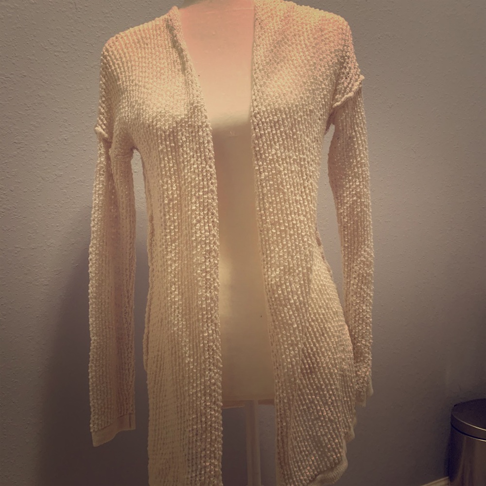 white loose knit cardigan